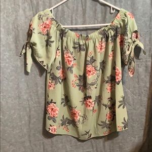 Off the shoulder. Floral Sage Green Summer Top.